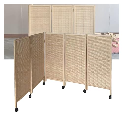 3/4/5/6/7/8パネルショートルームディバイダー、360°可動ポータブルパーティション、織り遮光木製プライバシースクリーン、ホームオフィス用(80x40cm-5 panels)