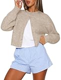 Kistore Womens Fall Cropped Cardigan Sweaters Lightweight Trendy Casual Button Up Crewneck Ladies Cozy Knit Sweaters Oatmeal Small