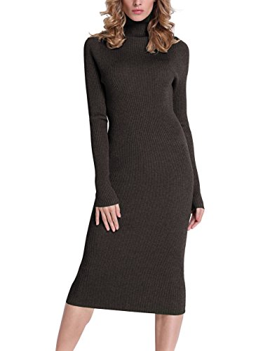 Image of Rocorose Women's Turtleneck Ribbed Elbow Long Sleeve Knit Sweater Dress