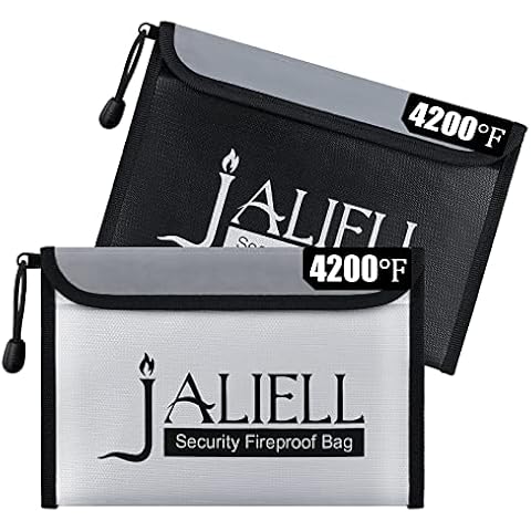 Fireproof Money Bag, 2 Pack Non-itchy Waterproof and Fireproof Bag with zipper, Small fireproof safe box Money Pouch Envelope Container for Cash,Passport,Currency,Keys (Black & Grey) Cover