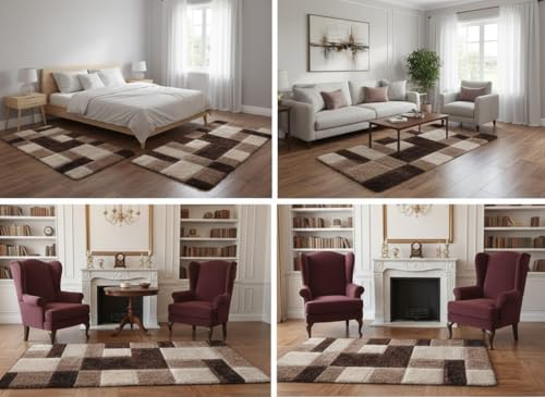 Image of Carpet for Hallway, Kitchen, and Modern InteriorsCarpetCozy Shag Runner for Living Room, Bedroom & Office Decor ETC Size 5x7 feet, Patten-Solid Coffee Box
