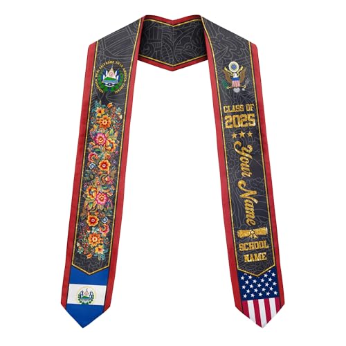MonkeyVan Custom El Salvador Graduation Sash, El Salvador Stole, Salvadorans Graduation Sash 2025, El Salvador Flag Grad Stole Esvd 14
