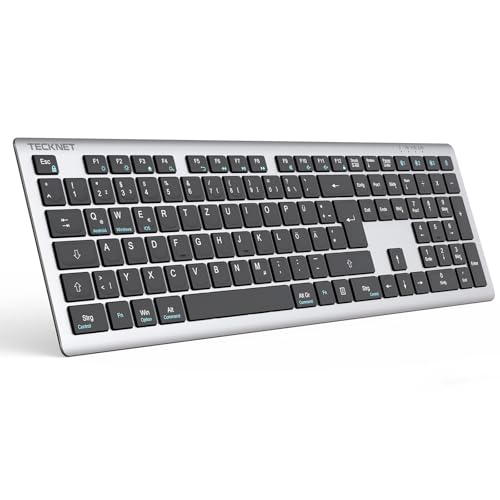 TECKNET Bluetooth Tastatur Kabellose(BT+2.4G), Wiederaufladbare Multi-Device Wireless Keyboard mit Einfacher bis zu 4 Geräte, Ultraflache, QWERTZ Layout für Mac/Windows/iOS/Chrome OS 1