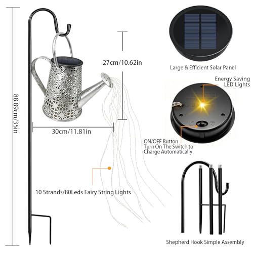 VOOKRY Solar Watering Can Lights, Large Retro Metal Hanging Solar Lights Outdoor Waterproof, Gifts for Women Mom Grandma Birthday, Outside Yard Garden Porch Lawn Patio Decoration, Warm White by VOOKRY - Image 3