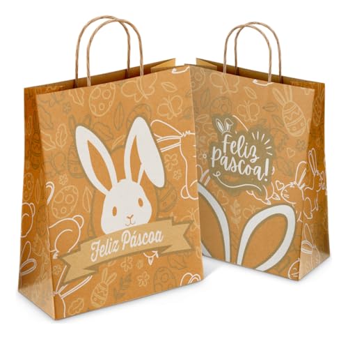 10 Sacola de Papel para Pascoa Presentes Ovo de Pascoa - Sacola com Alça Tamanho Grande (LARANJA)