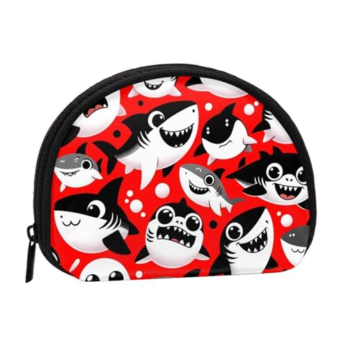 Portable Coin Purse Cute-Cartoon-Shark Mini Zippered Money Pouch Card Holder