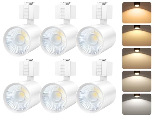 FLSNT LED J Track Lighting Heads 10W (60W Eq.) 5CCT (2700K-5000K) 800LM CRI90 Dimmable Track Light Head 36COB Spotlight J Type Compatible Track Light for Accent Lighting White 6 Pack