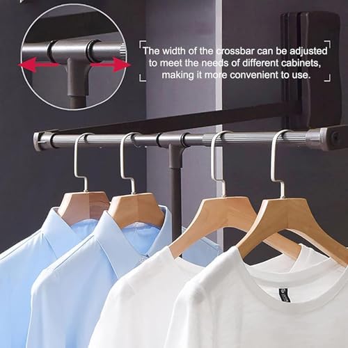 Adjustable Pull Down Closet Rod - 15 lbs Capacity, Stainless Steel Soft-Close Wardrobe Lift Rail Organizer for Clothes, Two-Way Buffering, Silver, 930x1250mm