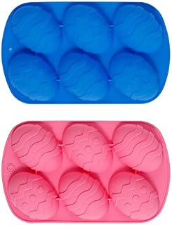 2Pcs Easter Egg Moulds, 6-Cavity Silicone Chocolate Egg Mould Non-Stick Easter Cake Mold Egg Shaped Candy Tray for DIY Making Hot Chocolate Cake Jelly Easter Party Supplies