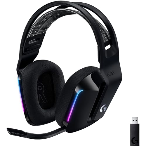 Logitech G733 LIGHTSPEED – trådlöst spelheadset med fjädrande bygel, LIGHTSYNC RGB, Blue VO!CE-mikrofonteknik och PRO-G-högtalarelement - Svart