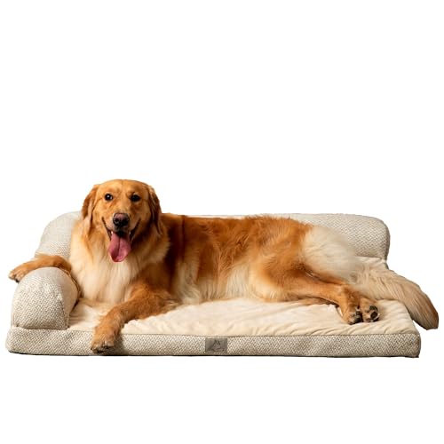 Furry's Paradise Corner Slice Orthopedic Foam Pet Bed with Bolsters, Recycled Fibers, Waterproof Liners, Removable Washable Cover, and Non Slip Bottom (Beige Weave)