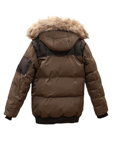 Image of Milano Boys Bomber Jacket Waterproof Puffer Coat with Removable Hood and Faux Fur Trim Sizes 4-20