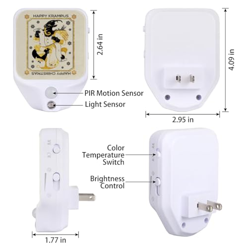 Image of Happy Krampus Plug-in Led Night Light with Auto Dusk to Dawn Sensor for Room Decor, Black Gold Adjustable Brightness Warm White Lights for Hallway,Bedroom, s Room, Kitchen, Stairway