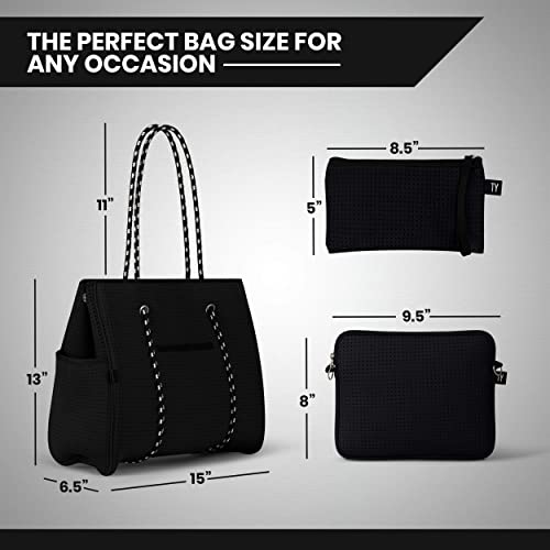 Tinyyears Set Of 3 Neoprene Bags For Women - Large Neoprene Tote Bag, Neoprene Beach Tote Bag/Gym Totes/Diaper Bag #TOP4