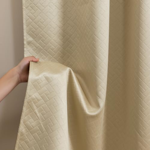 Image of HOMEMONDE 100% True Blackout Curtains 7 Feet Door - 1 Piece Curtain| Embossed Design | Light Block Thermal Insulated & Noise Reducing Top Style Rod Pocket Curtains (Beige, 84Inch)