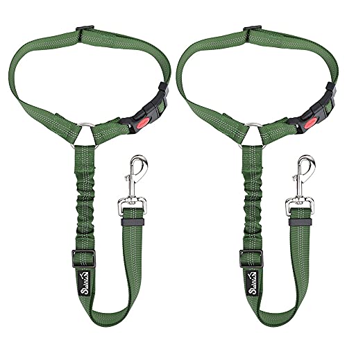 SlowTon Dog Seat Belt for Car, 2 Pack Adjustable Seatbelts Harness Reflective Puppy Safety Seat Belt Elastic Bungee Connect Dog Harness in Vehicle Travel Daily Use (Green)