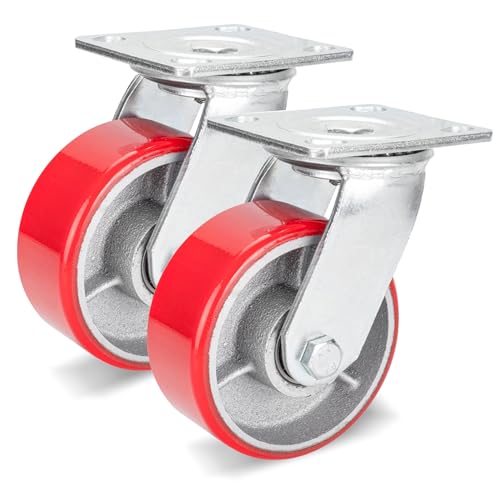 Image of Nefish 5 Inch Industrial Grade Casters Wheels, 2 Pack Heavy Duty Swivel Casters, No Noise Polyurethane Wheel on Steel Hub, 1000 Lbs Load Capacity Per Swivel Casters for Machine, Equipment