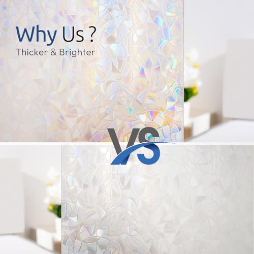 rabbitgoo Rainbow Window Film Privacy Film for Glass Windows, Decorative Stickers for Glass Privacy, Static Cling Rainbow Vinyl 44.5x200cm