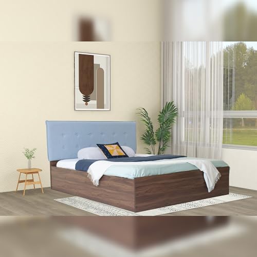 Image of DF2H Bed | 1 Year Warranty | Double Bed, Queen Size, Virabhad Premium Upholstery, Non-Woven & Fabric Base + 3mm MDF, Walnut Colour (Melamine Finish)