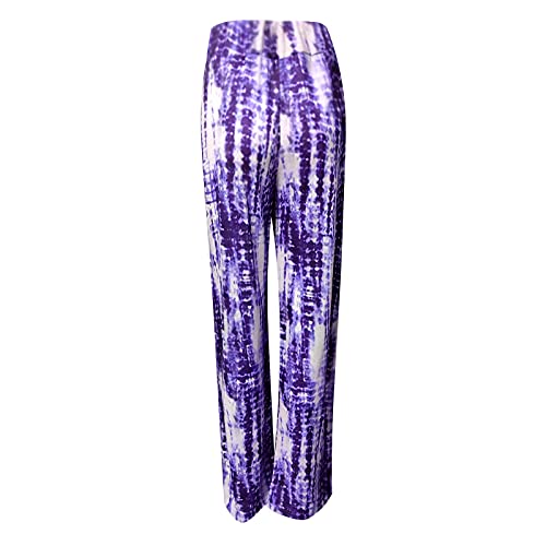 Women's Casual Trousers Sports Pants Multicolor Gradient Print Pants Wide Leg Breathable Soft Baggy Pants (Purple, L)2