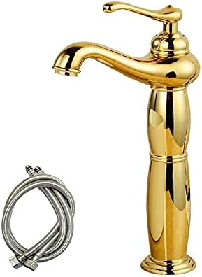 Grifo de lavabo alto para baño con grifo dorado de lujo de una sola manija grifo mezclador de tocador de un agujero