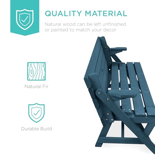 Image of Best Choice Products 2-in-1 Transforming Interchangeable Outdoor Wooden Picnic Table Garden Bench for Backyard, Porch, Patio, Deck w /Umbrella Hole - Harbor Blue