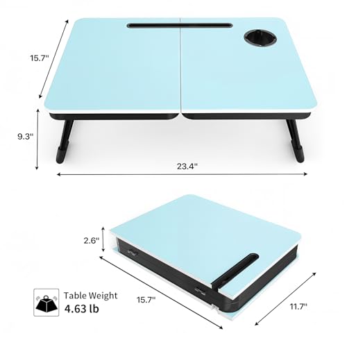 Image of BUYIFY 23.4 inch Foldable Lap Desk Bed Table with Cup Holder Tray Blue
