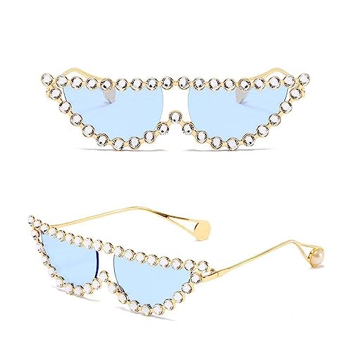 Lunettes optiques cat eye rétro diamant monture dorée bleu pour look cristal de luxe chic