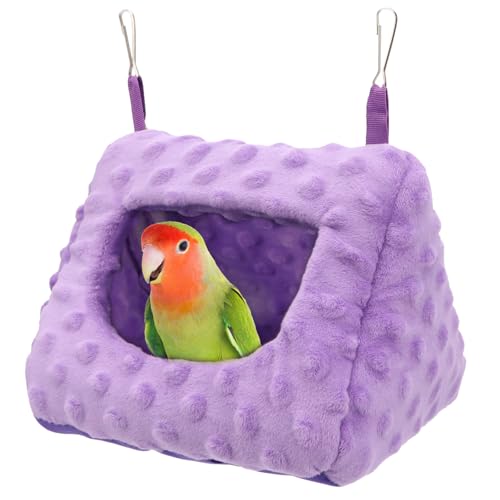 Image of Litewoo Winter Warm Plush Hanging Bird Nest Hammock for Parrots (Purple) | Warm plush, removable cushion, easy clean, metal hooks, for parakeets /cockatiels /budgies /lovebirds /finches, 7.1x6.3x5.5in