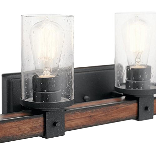 Kichler 37423 Barrington Distressed Black and Wood Cylinder Vanity Light, 9 inch - Thumbnail 3