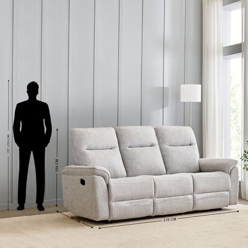 Image of Home Centre | Artise 3-Seater Fabric Recliner | Recliner Sofa for Living Room | Solid Wood | Grey | 1 Year Warranty