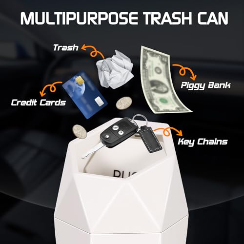 Image of Car Trash Can with Lid, Mini Car Trash Cup with 30 Additional Trash Bags, Car Accessories for Interior, Leakproof Vehicle Garbage Bin for Car, Home, Office - 2 Packs, Beige