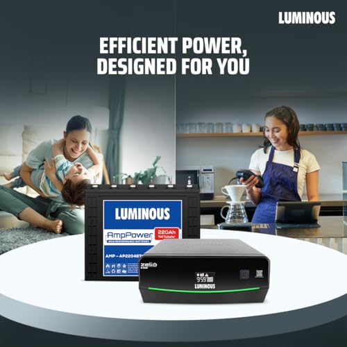 Image of Luminous Inverter & Battery Combo for Home, Shop & Office - Zelio M 1600 (1400VA /12V) Sine Wave Inverter + AmpPower AP22048TT 220 Ah Tall Tubular Battery| Warranty: 36M (Inverter)+48M (Battery) | 1400VA /12V Sine Wave Inverter, 220 Ah Tall Tubular Battery, For Home, Shop & Office, Warranty: 36M Inverter + 48M Battery
