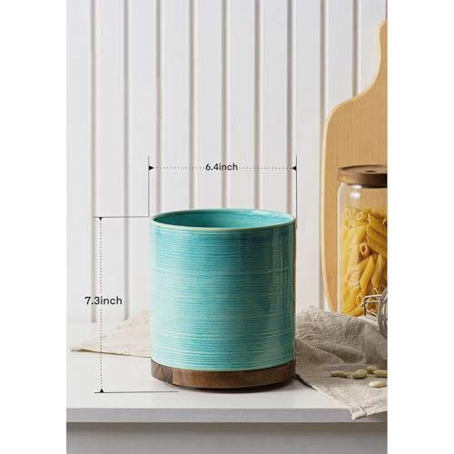 Image of Utensil Holder, 360 Rotating Extra Large Ceramic Kitchen Utensil Holder for Countertop, Cooking Utensil Crocks for Counter with Rotatable Wooden Base, Farmhouse Kitchen Decor, Green