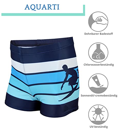 Aquarti Badehose mit Motiv – Schwimmhose Jungen Enganliegend, Badehosen für Jungen Schnell Trocknend, Farbe: Dunkelblau/Blau, Größe: 146