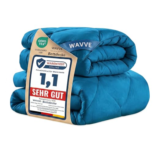 WAVVE Bettdecke 135x200 cm 2 teilig Inklusive Ganzjahresdecke 300gsm + Sommerdecke 150gsm ＝ Winterdecke 450gsm, Steppdecke Mikrofaser Türkis