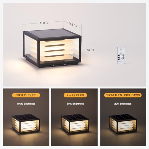 MVBT 11.8'' Solar Post Lights Outdoor, Glass Solar Pillar Lights Outdoor IP54 Waterproof, Square Large Column Light Dusk to Dawn, 3000K LED Column Lamp, Modern Pillar Light Fixture for Entrance Posts — view 4