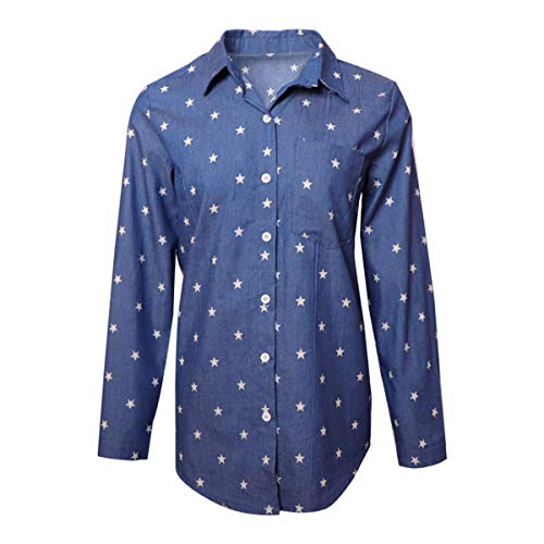 Yesmile Camisas Mujer Tallas Grandes Moda Camiseta sólida Mujer Vaquero Blusas de Oficina de Manga Larga Lisa de Mujer Elegantes de Vestir Fiesta Camisetas Chica