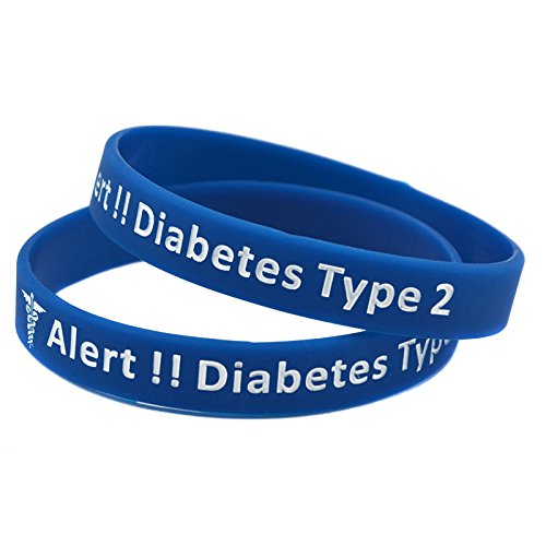 Type 2 Diabetes Bracelet Insulin Dependent Medical Alert - Black, Blue, Pink, Yellow, Red (Blue)