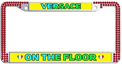 Nuoousol Bling Bling red Rhinestones License Plate Frames, Versace On The Floor Waterproof Glitter Rhinestones Crystal License Frames Plate for Cars with 2 Holes Screws Caps Set