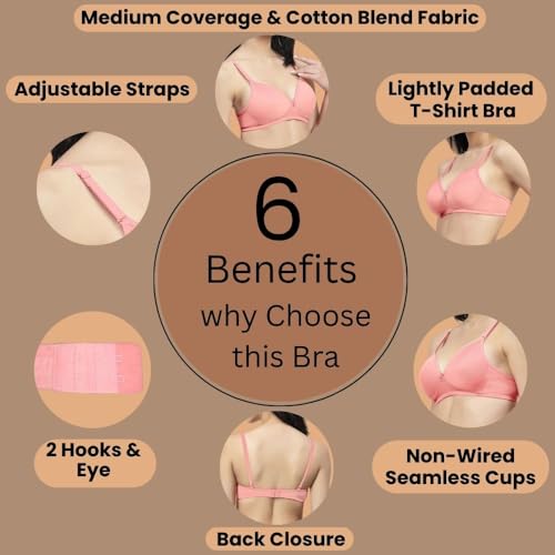 Image of Floret Women's Convertible-Straps T-Shirt Bra Lightly Padded & Non-Wired Medium Coverage Bra