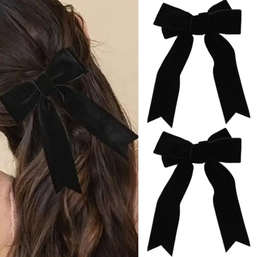 GXGM 2 Stück Schleifen-Haarspangen, französische Haarspangen für Damen, Satin-Schleifen-Samt-Haarspangen, Schwarze Schleifen-Haarspangen, Elegante Mädchen-Kinder-Haar-Accessoires