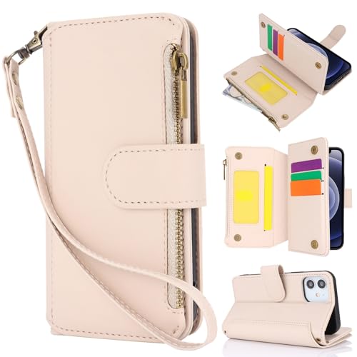 Étui portefeuille iPhone 12 Mini avec fermeture éclair et bandoulière amovible