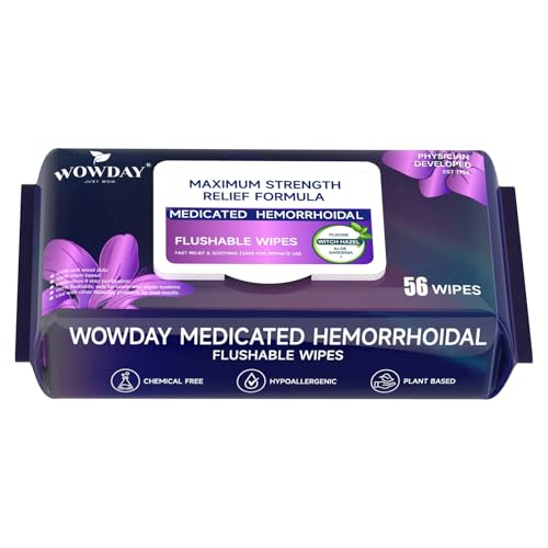Image of Flushable Hemorrhoid Wipes | Maximum Strength Witch Hazel Wipes | 56 Count Fragrance Free Adult Hemorrhoids Medicated Witch Hazels Wipe for Butt Hemorrhoidal Itch
