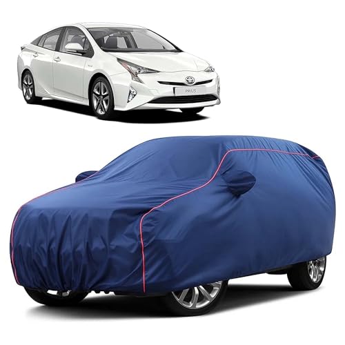Image of Sulfar 100% Water Resistant Car Body Cover Compatible with Mirror for Toyota Prius (Triple Stitched, Full Bottom Elastic, Blue Taffeta with Red Piping)
