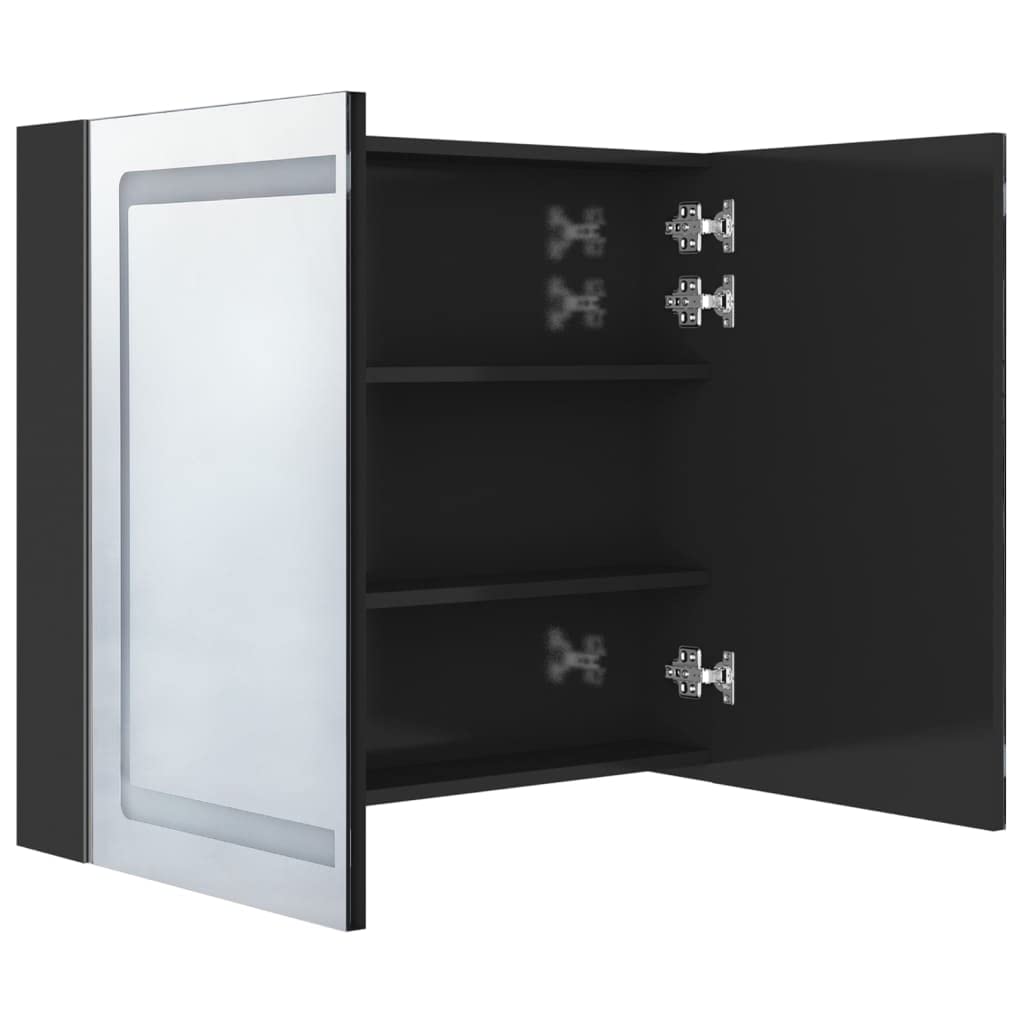 vidaXL Armario de Baño con Espejo LED Aseo Inodoro Muebles Mobiliario Tocador Botiquín Almacenamiento Estante Decoración Negro Brillante 80x12x68 cm