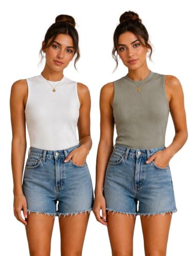 Image of Toochki Tops for Women Crop Top for Women's Tank Activewear Tee Casual Sports Cotton High Neck Camisole Pack of Two (2)