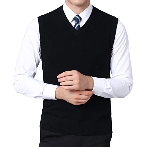 FULIER Men's Cashmere Wool V-Neck Sleeveless Vest Classic Pullover Knitted Waistcoat Sweater Cardigans Tank Tops2