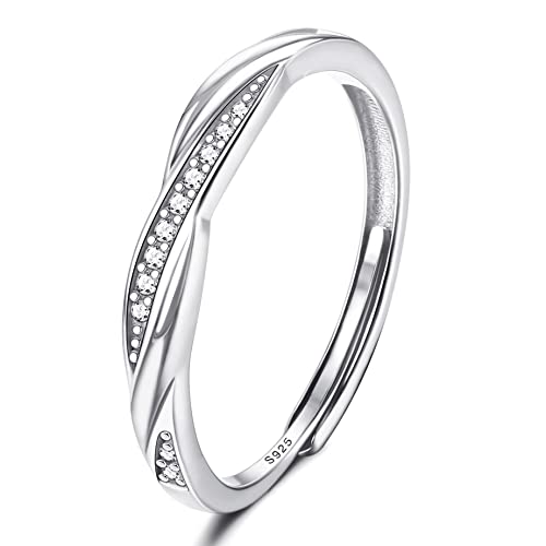 JeweBella Anillos Mujer Plata de Ley 925 Ajustable con Circonita Anillo Clásico Minimalista Anillos Mujer para Alianza Aniversario Bodas Compromiso Plata/Oro/Oro Rosa