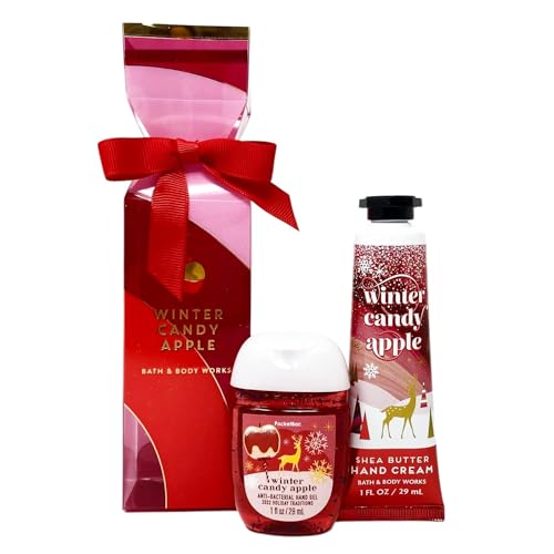 Bath & Body Works Winter Candy Apple Travel Gift Set - Includes a hand gel (1 fl oz) and hand cream (1 fl oz) arranged inside a small decorative gift box.